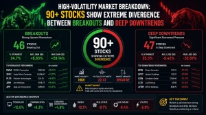 High-Volatility Market Breakdown: 90+ Stocks Show Extreme Divergence Between Breakouts and Deep Downtrends